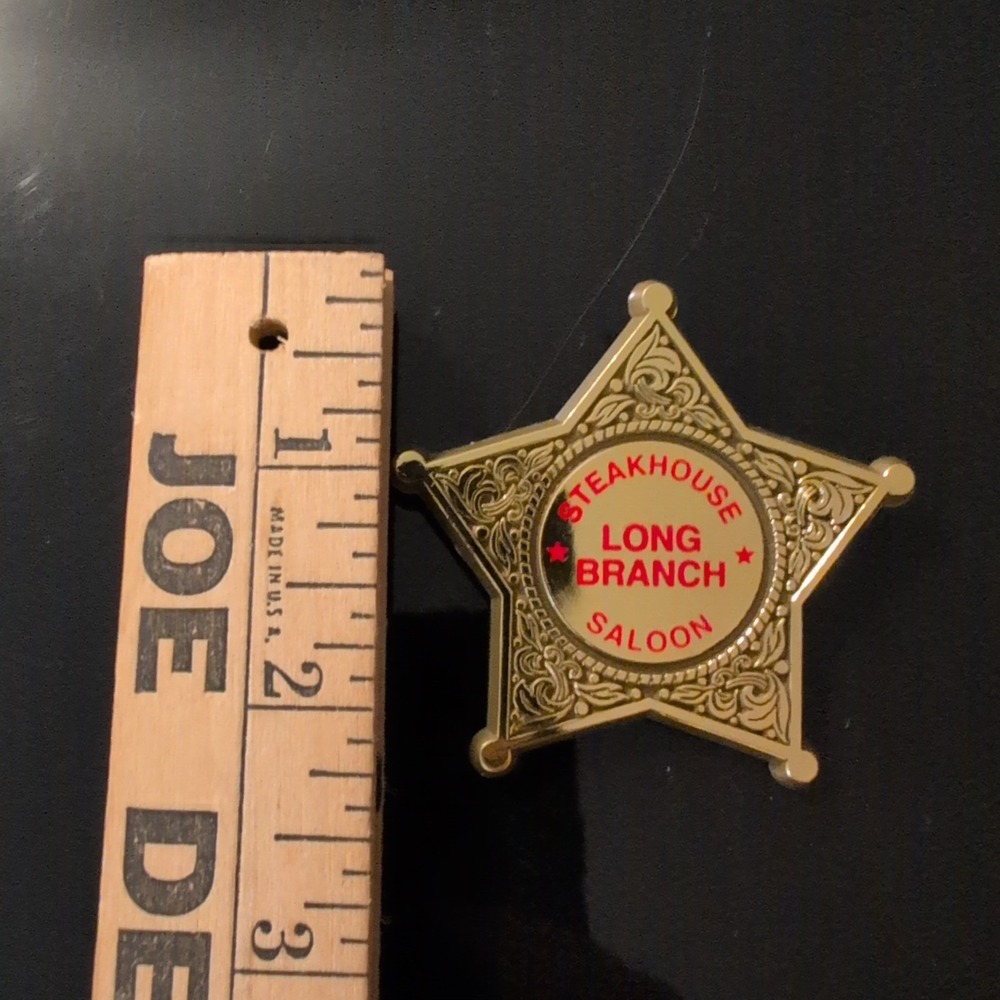 Long Branch Saloon Steakhouse Gold Star Badge Pin Western Novelty Sheriff Style - Picture 2 of 3